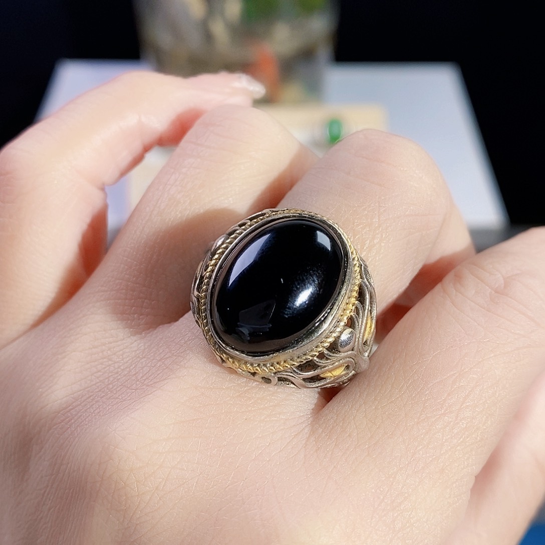 玛瑙/玉髓戒指银S925镶嵌