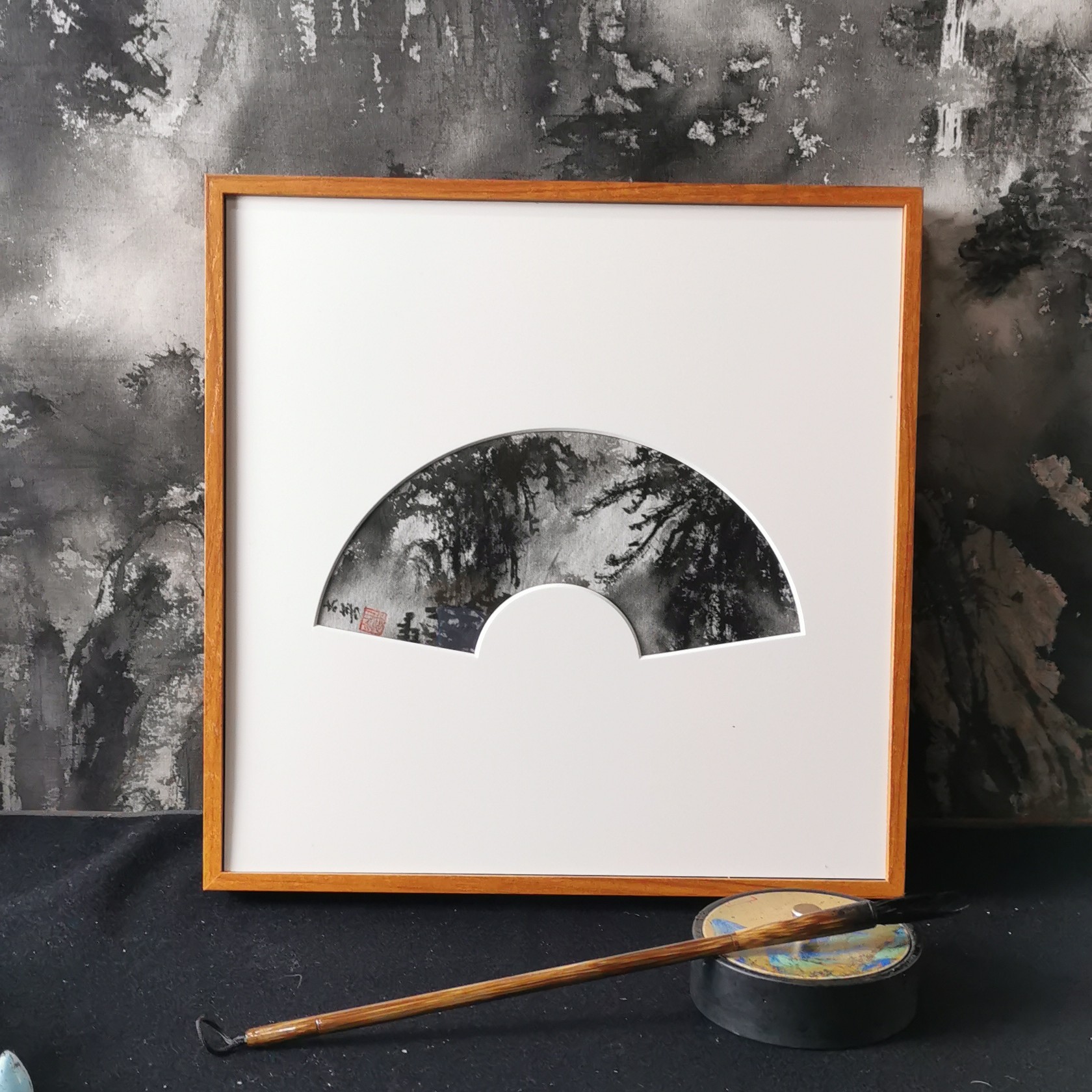 太無布面大写意山水装饰画带框30*30cm孤品