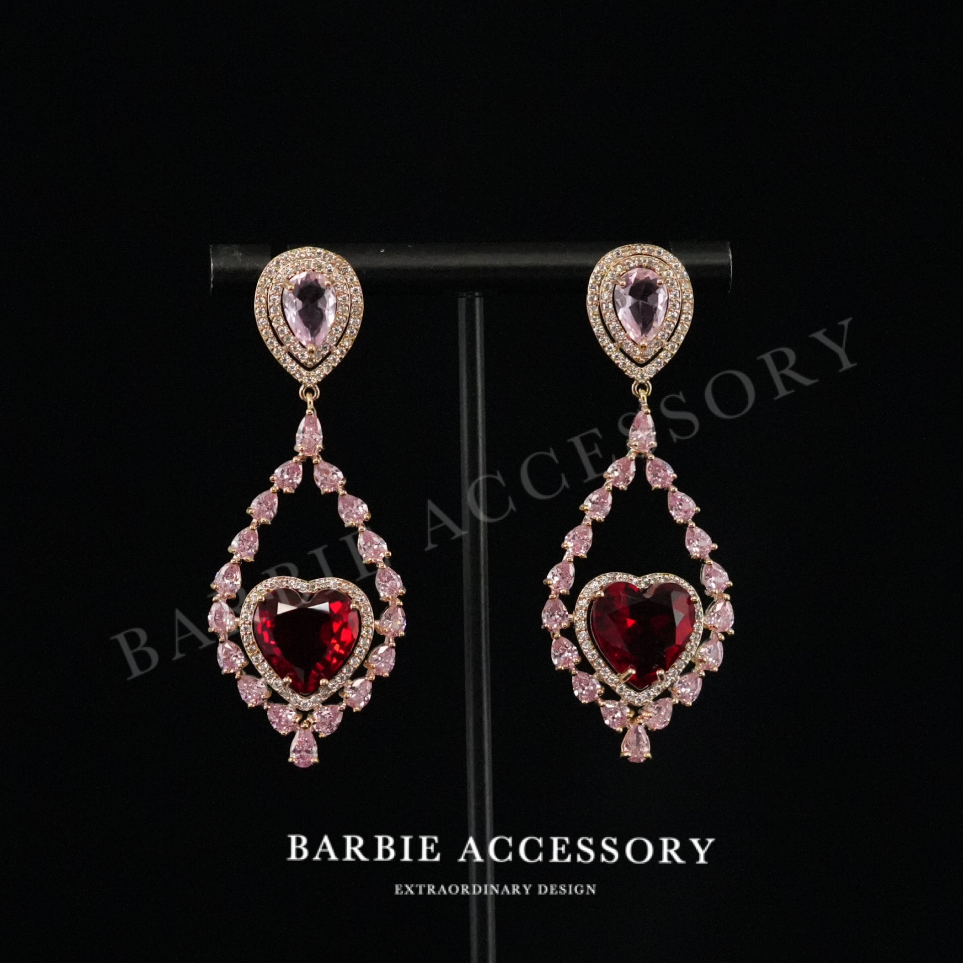 铜合金合成锆石耳饰 【红心冰际】法式中古轻奢设计款高级感耳环