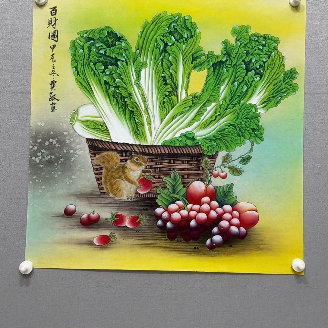 国画工笔白菜斗方贾敏