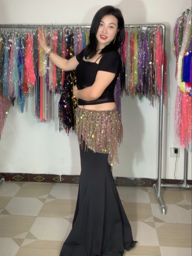 福利款尼罗河之约肚皮舞臀巾三角褶皱满钻纯手工腰链初学者屁帘