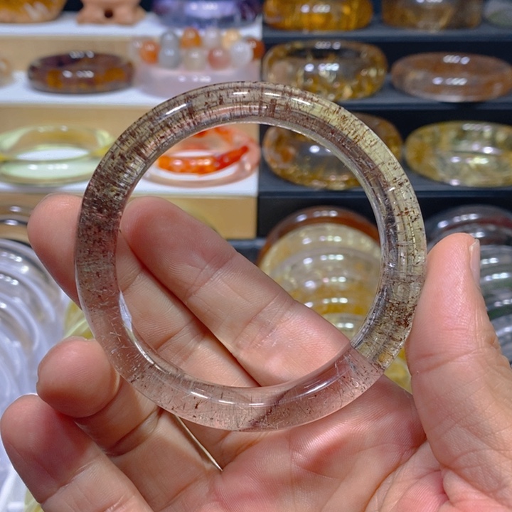 水晶手镯未镶嵌天然红幽灵水晶手镯57圈口