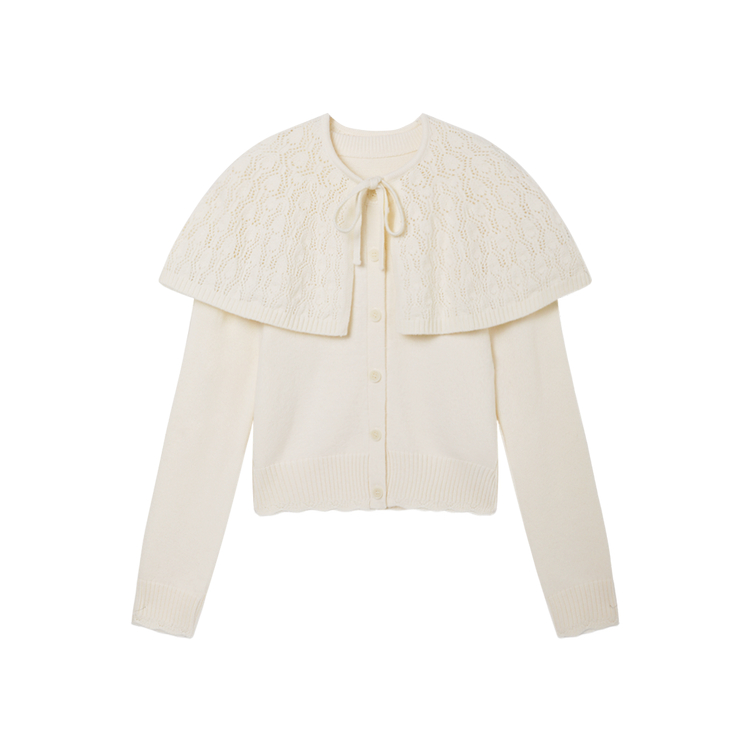 西町村屋温柔风开衫女装2025冬新款甜美花边上衣含披肩XAAD10866