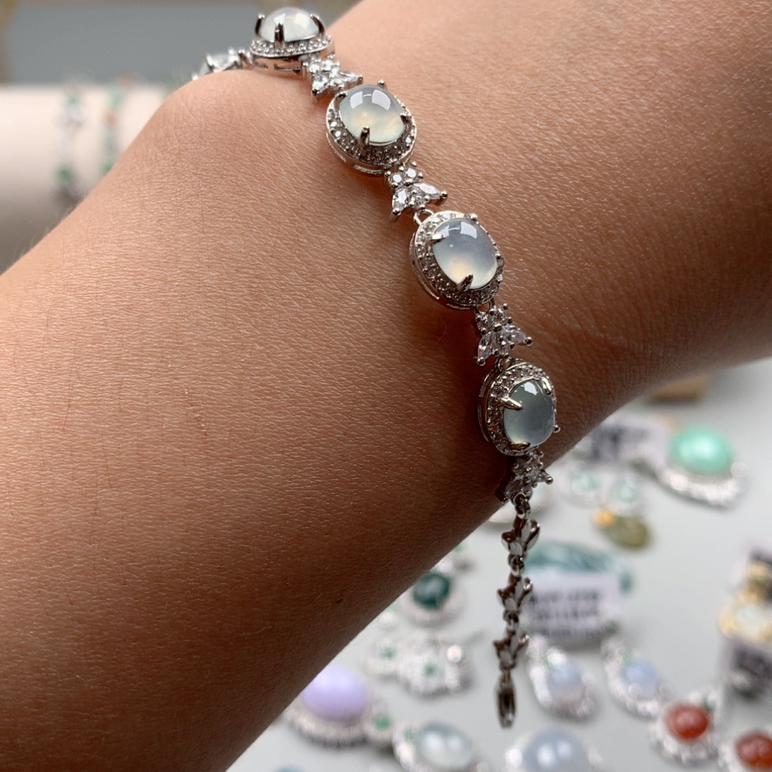 翡翠戒指银S925镶嵌手链