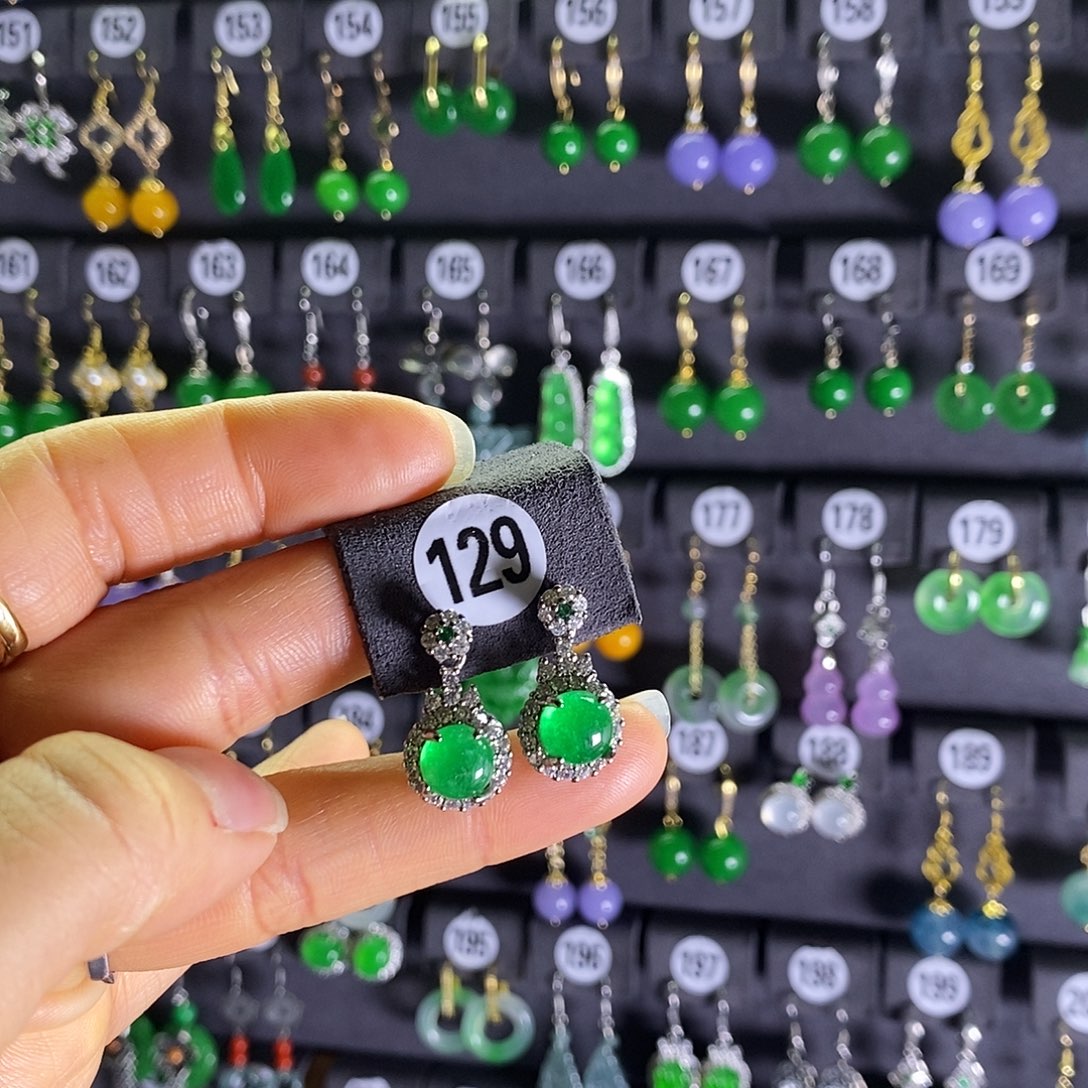 银S925镶嵌翡翠耳饰129