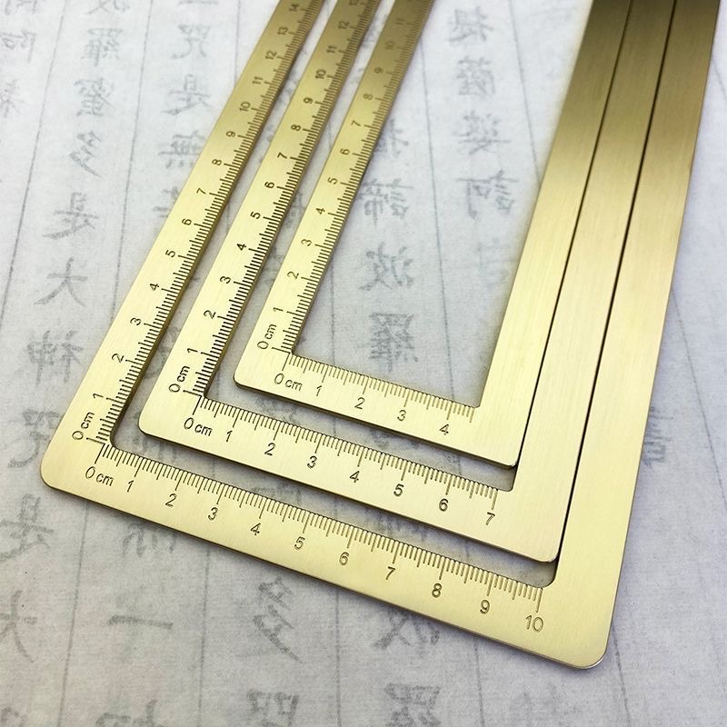 【闲鹤斋·黄铜镇纸】黄铜仿圈毛笔练字压纸刻度小楷镇纸方形镇尺