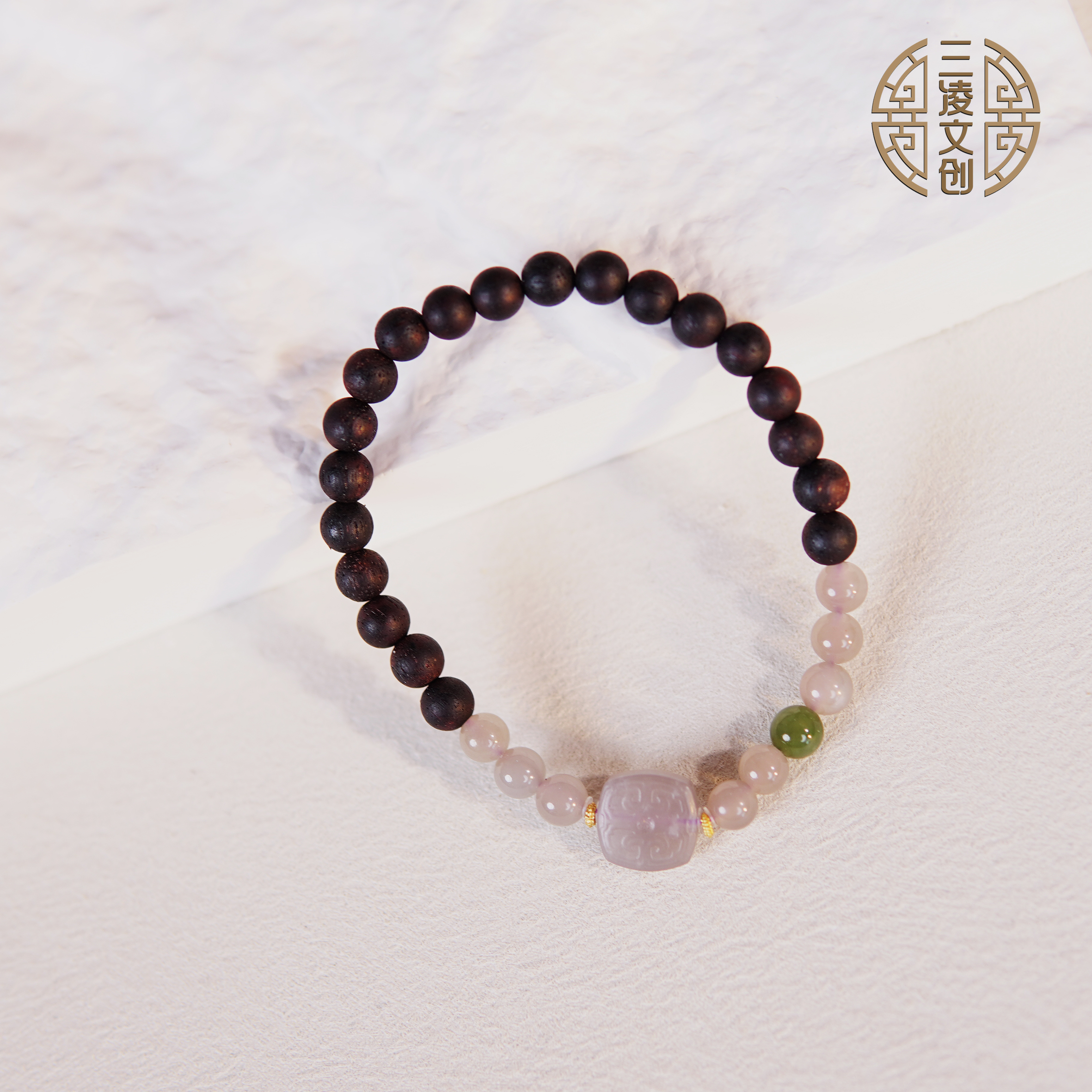 【三凌文创】6mm降真香单圈手串搭配和田烟紫玉碧玉