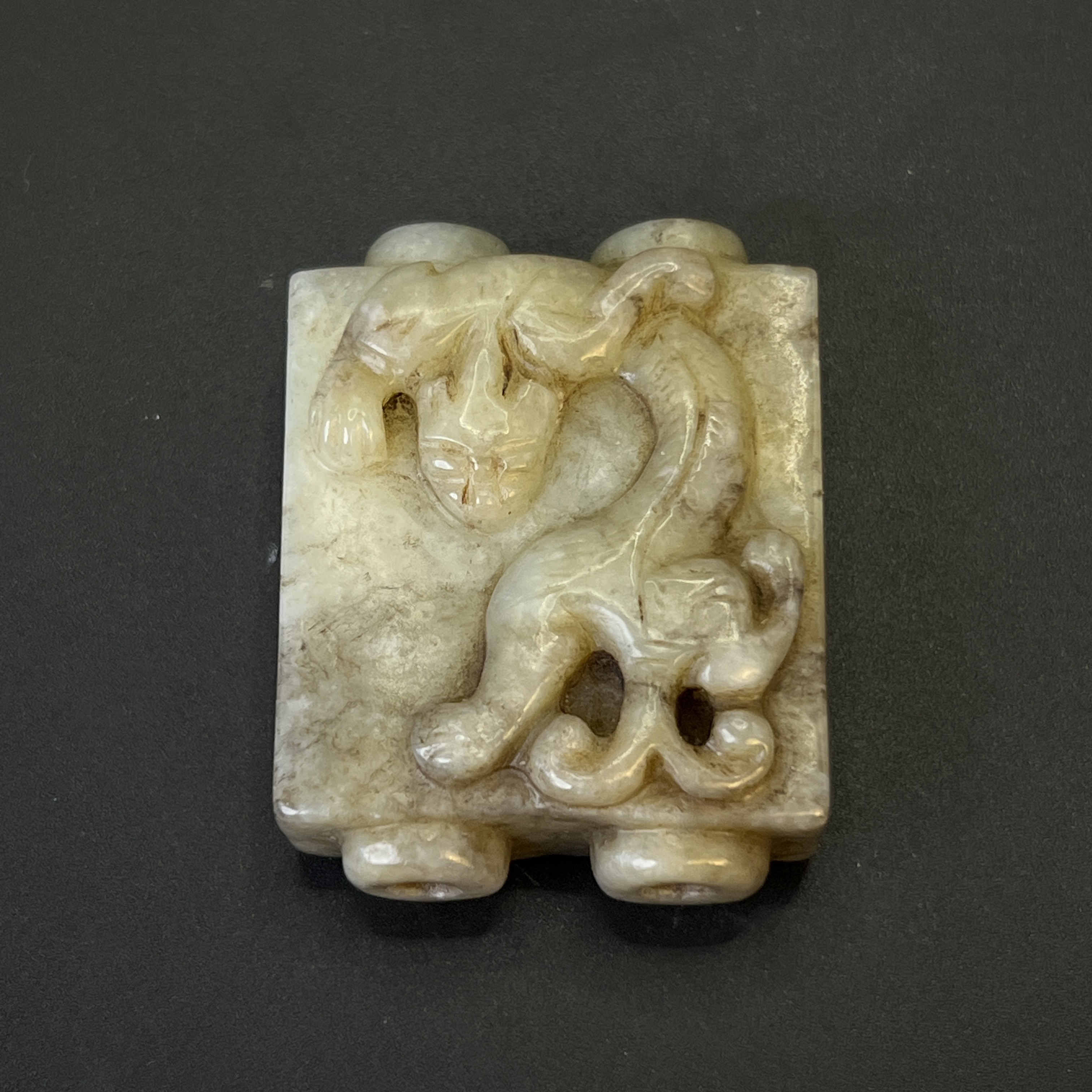 "明代和田玉螭龙双孔勒子/ DL004081/ 古玩/收藏/德州文物"