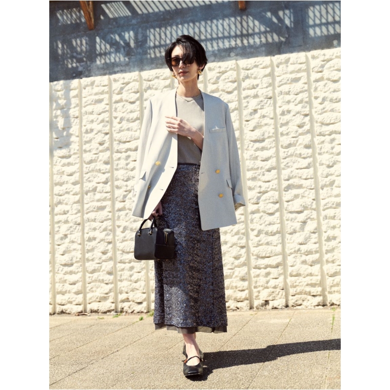 【Montendre】夏季新款 M 时尚休闲高腰松紧亮片薄纱半裙