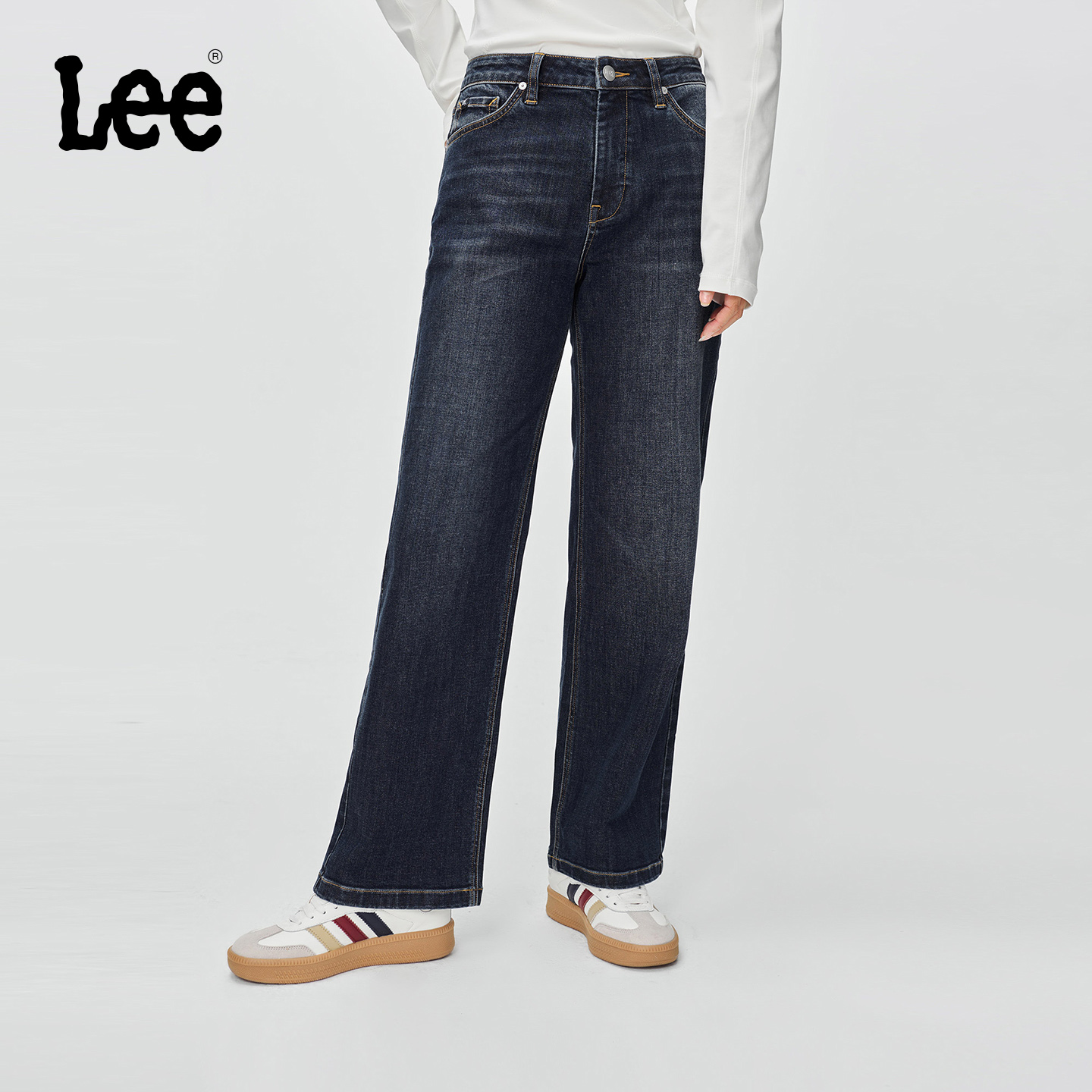【张凌赫代言】Lee25早秋429标准中腰直脚复古深蓝色女牛仔裤