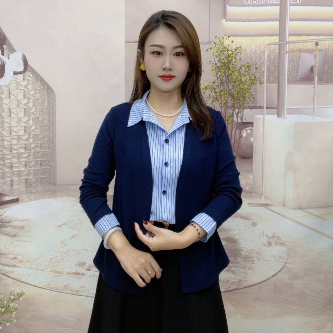 2025时尚显瘦假两件设计爆款2025秋季新品减龄拼接女款长袖衬衫