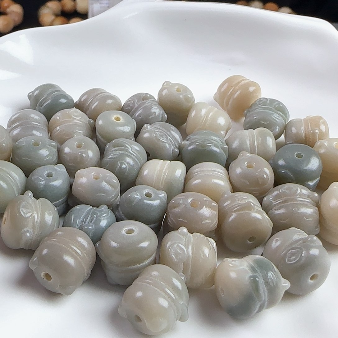 菩提根/象牙果手串卡12绿色招财猫20颗