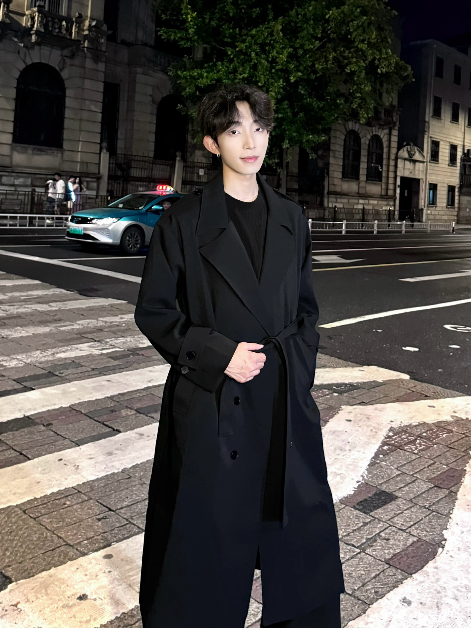 UN970宽松抗皱秋冬季排扣中长款风衣外套城市机能大衣百搭上衣