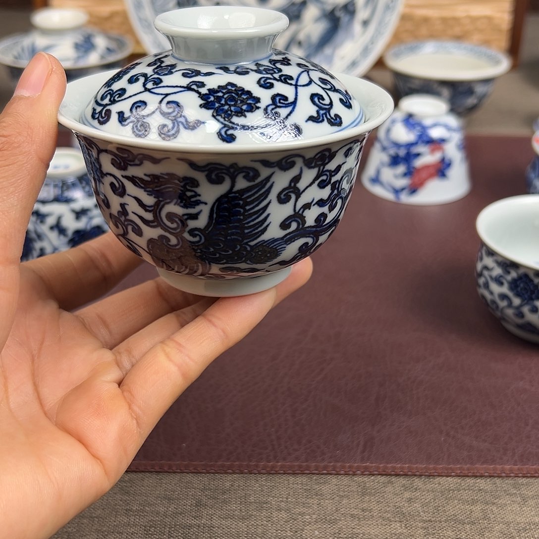 杯子景德镇穿枝凤盖碗