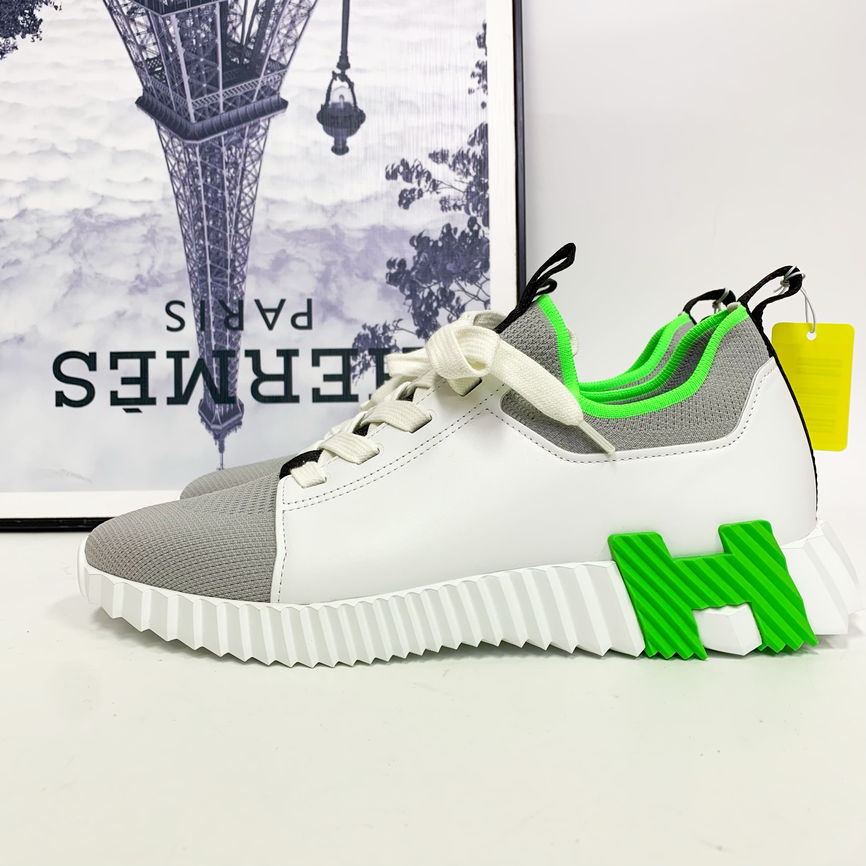 全新未使用 Hermes/爱马仕 爱马仕Depart系列灰绿运动鞋潮流透气