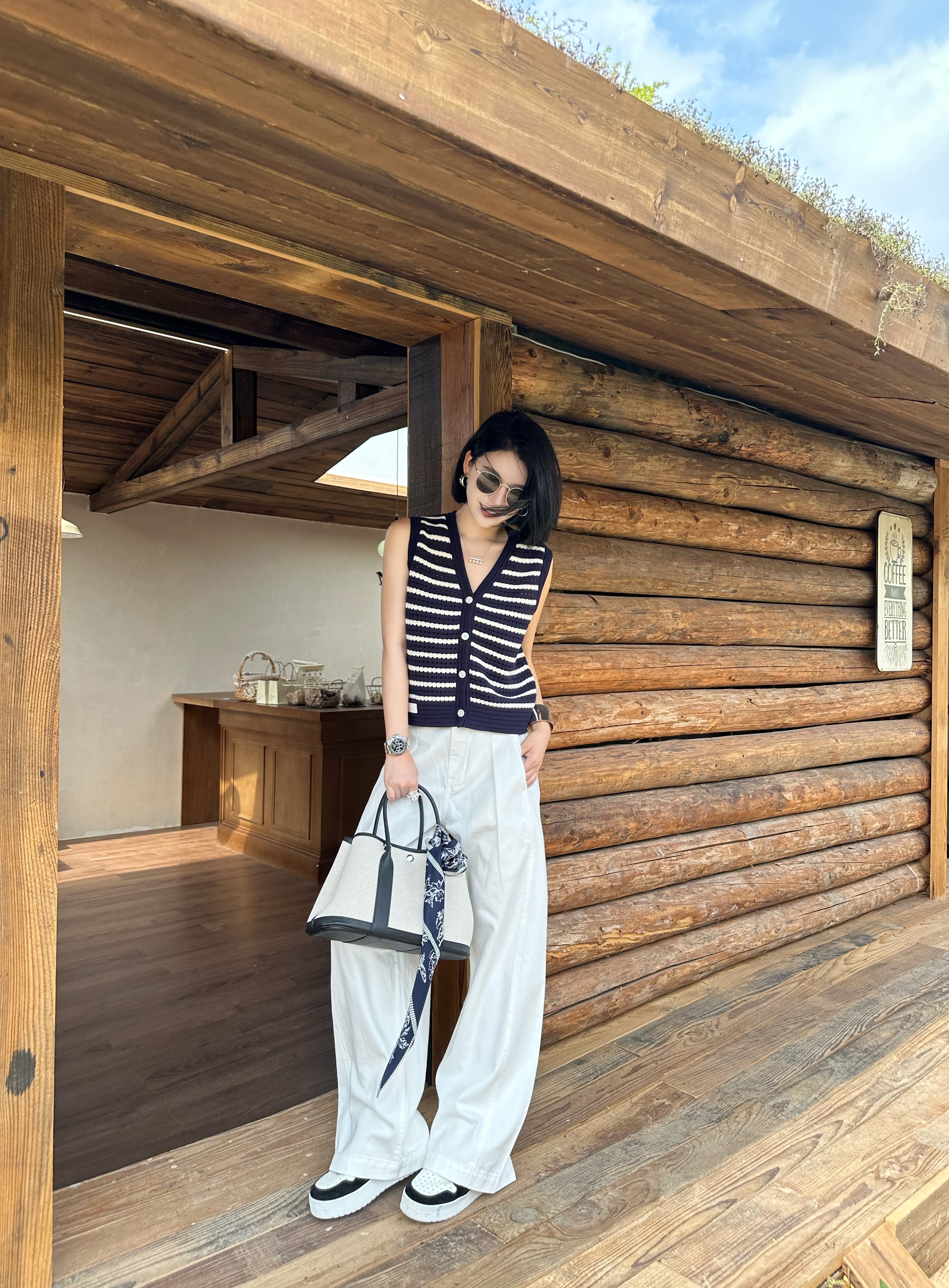 ChaxRmto斯斯 “海韵”春夏气质条纹V领休闲针织开衫马甲 SD1A0908