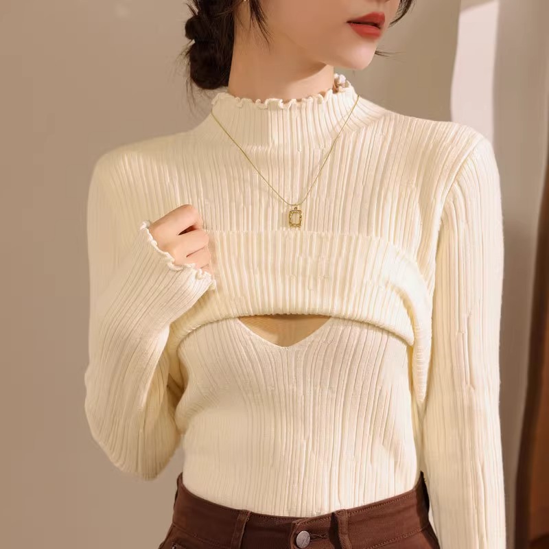 毛衣哺乳期上衣外出辣妈款加厚喂奶穿搭潮妈打底衫冬季内搭秋冬装