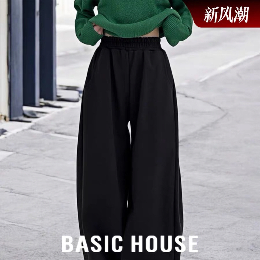 小依妈定做裤子冬款加绒加厚呢料休闲长裤阔腿弯刀裤女