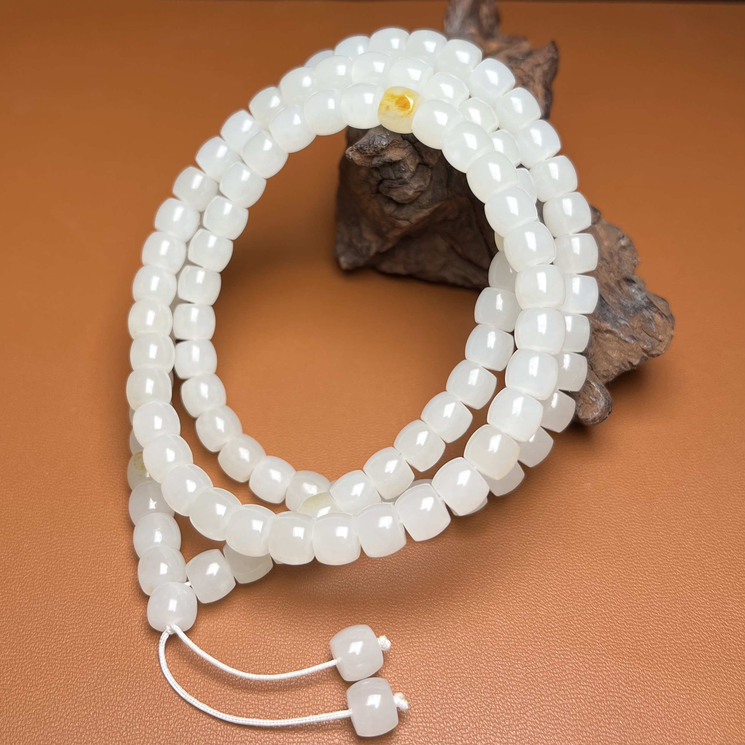 卡8*7直切珠链 新疆和田玉（子料） 同料108颗5颗留原毛孔 0876