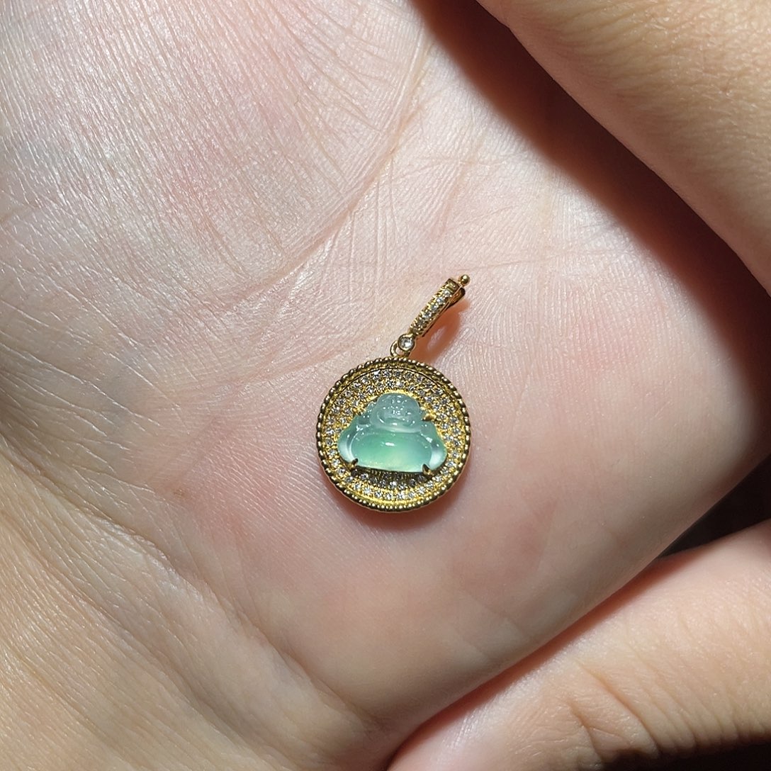 毛***毛翡翠18K金镶嵌吊坠(不含链)