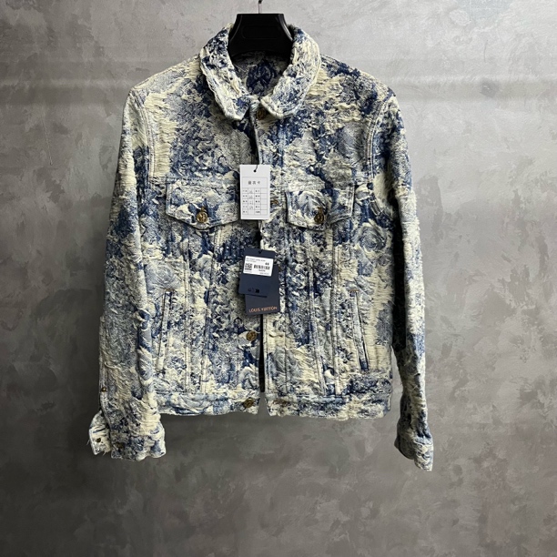 蓝色植物花卉满印长袖牛仔外套/46