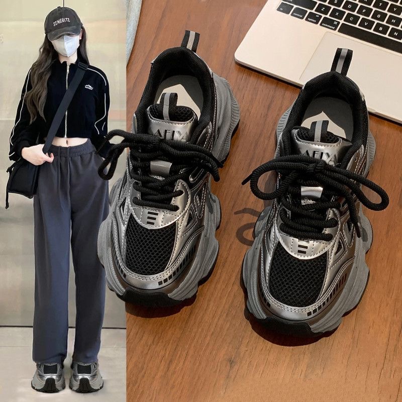 【琥珀流光】秋季新款厚底老爹鞋女复古增高黑色透气百搭运动休闲鞋