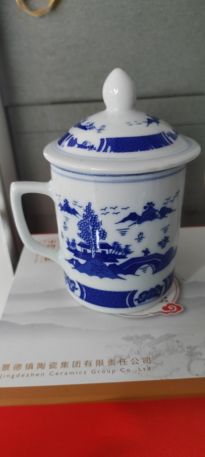 景德镇陶瓷青花梧桐老板杯