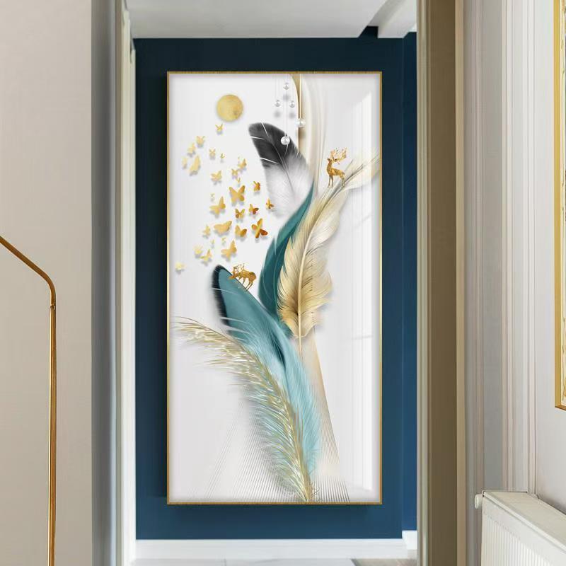 羽毛D简约风玄关装饰画客厅走廊过道入户挂画