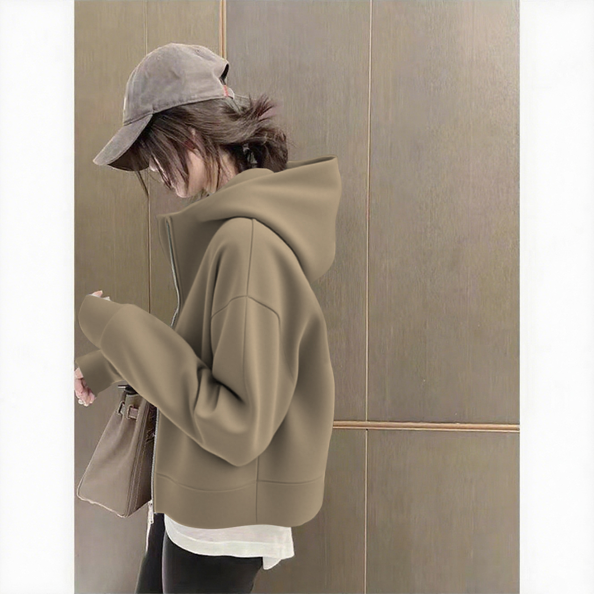 开衫设计感正肩宽松休闲显瘦连帽卫衣少女风长袖百搭小众常规款潮