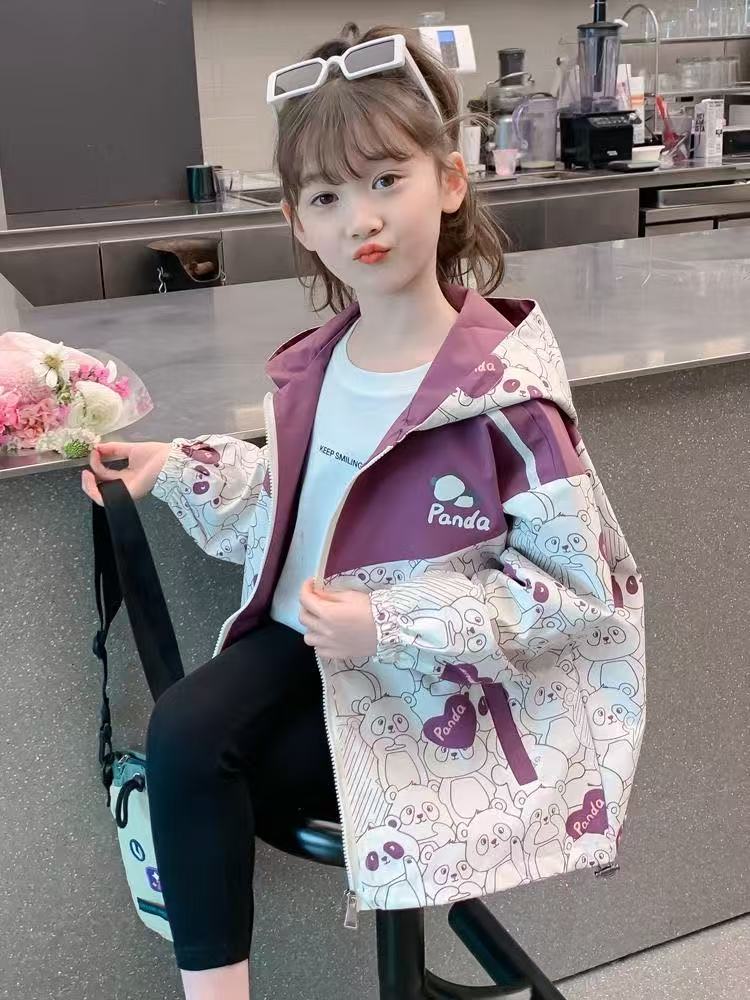 女童春装冲锋衣外套2025新款儿童洋气女孩春秋连帽春季夹克上衣潮