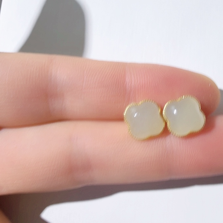 和田玉银S925镀金镶嵌耳饰