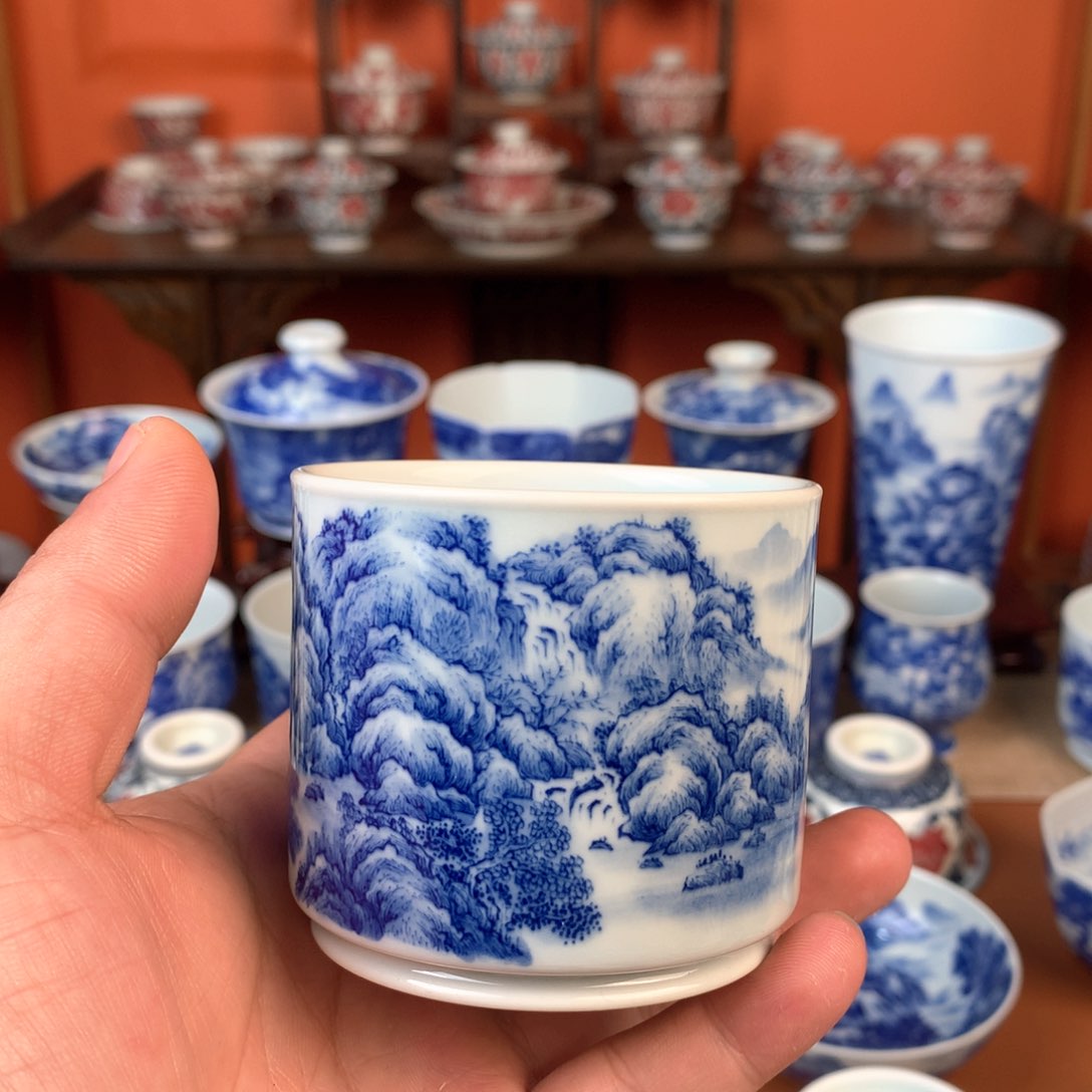 山水主人杯手工手绘