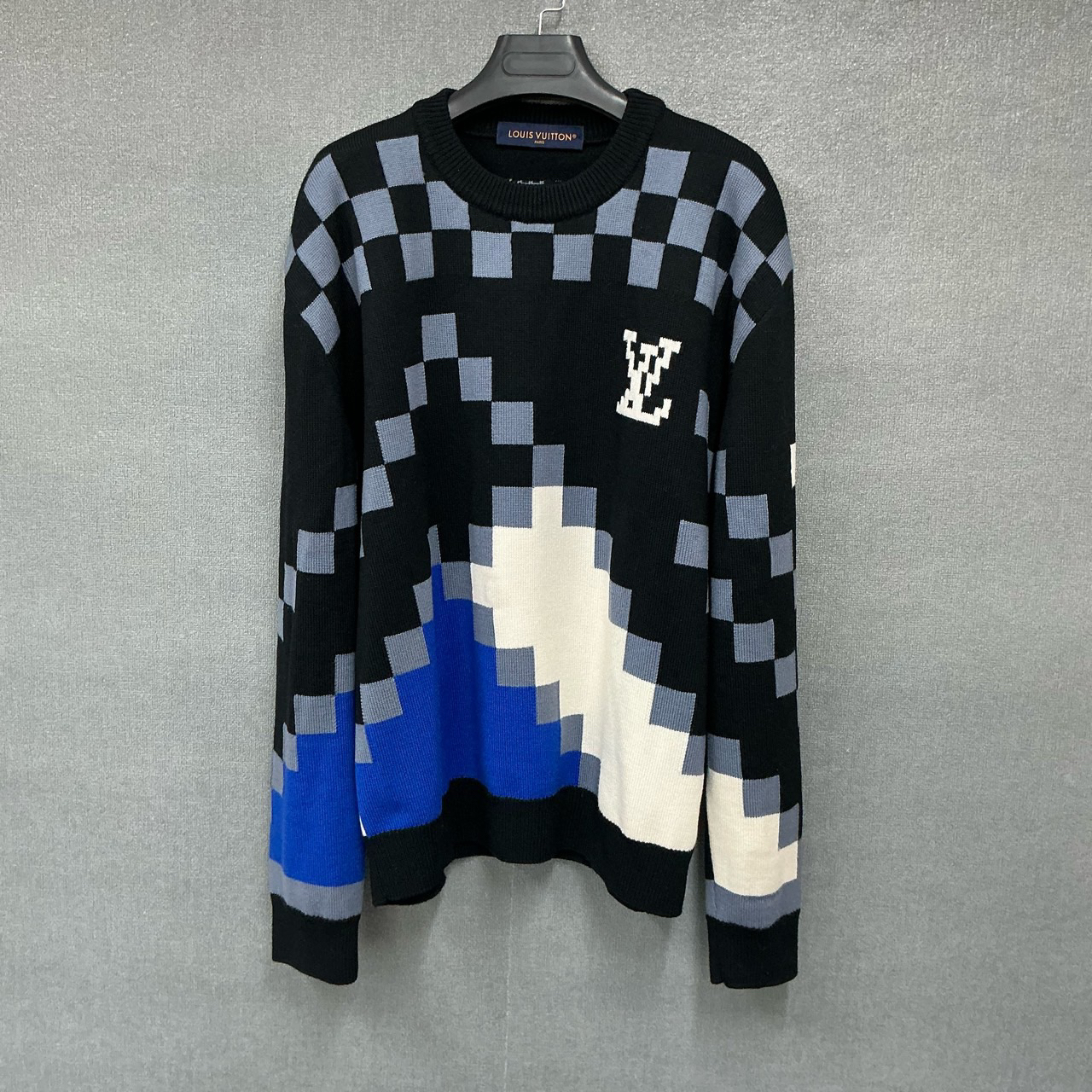 99新 LouisVuitton/路易威登 马赛克拼色100%羊毛针织毛衣M码