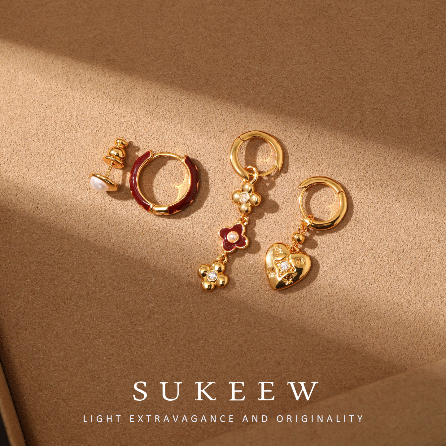 SUKEEW/酥可 镀k金【花间语】优雅流苏花朵不对称耳环392224