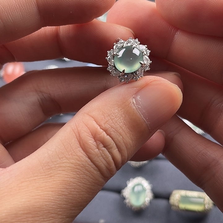 翡翠银S925镶嵌戒指缅甸A货翡翠