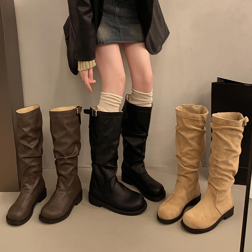 【万达撤柜】堆堆靴粗跟马丁靴短靴女法式秋冬春秋新款瘦瘦女款