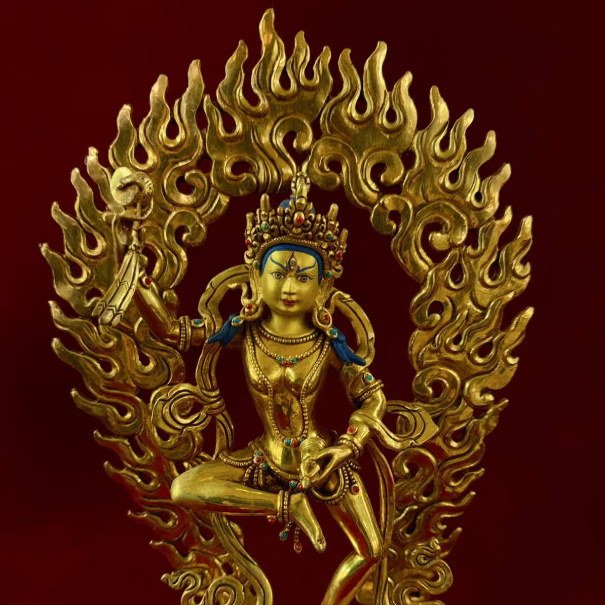 尼泊尔释迦族手工艺紫铜鎏金28CM玛吉拉准铜像