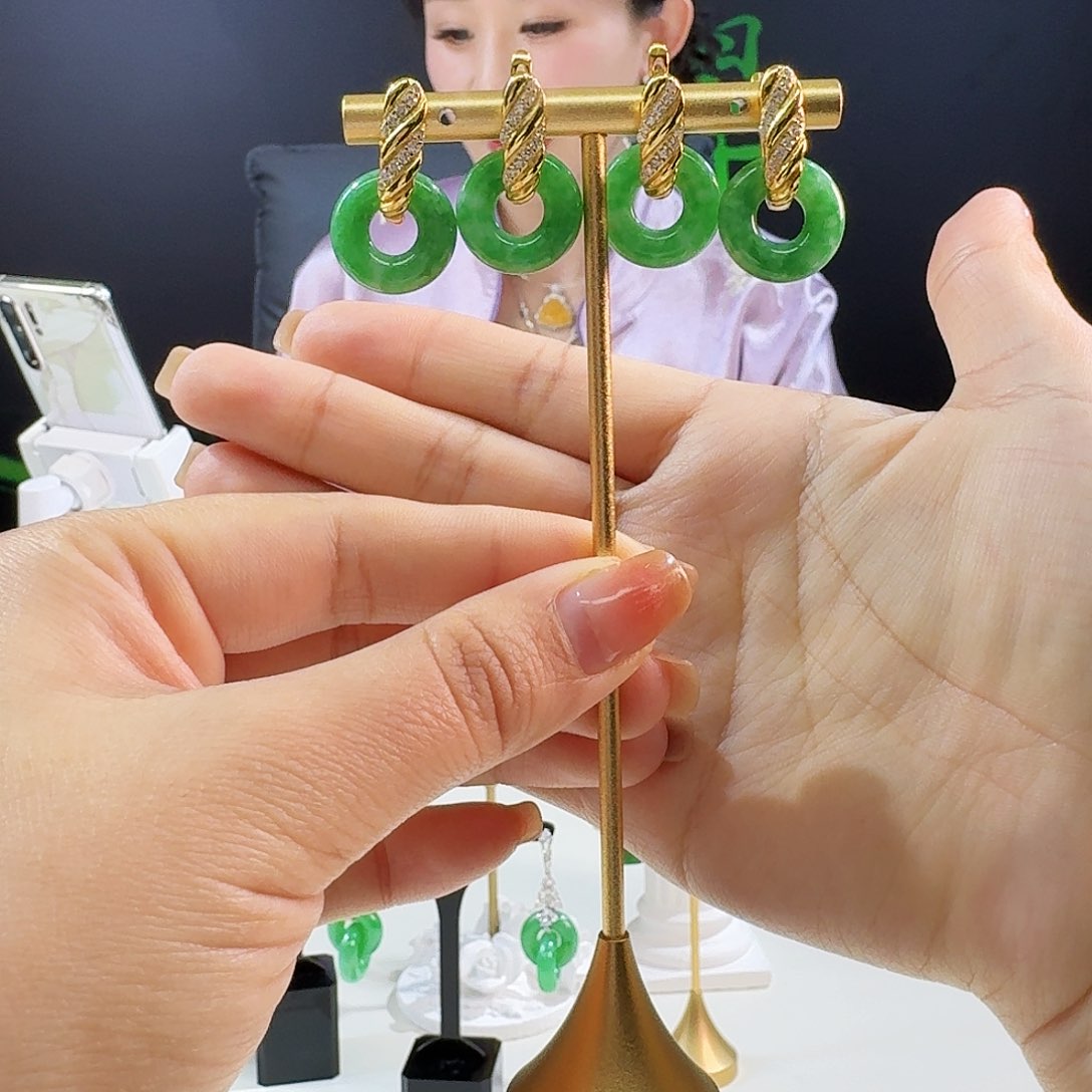 翡翠耳饰银S925镶嵌多样性发货发其一发一对925镶嵌