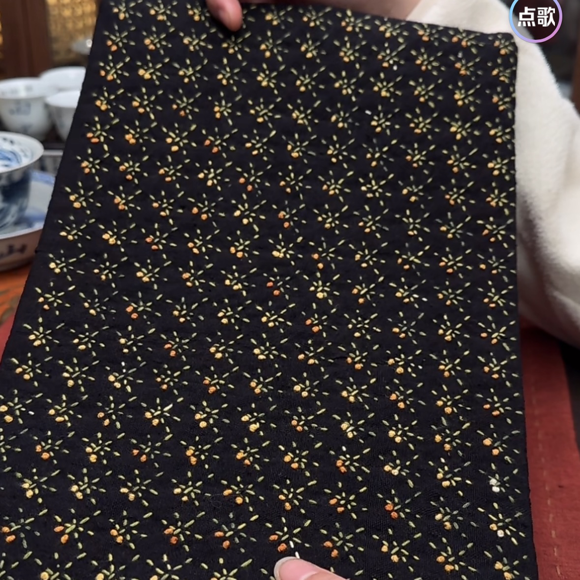 熙熙手作老布手织布刺子绣茶席蜻蜓20*30蓝色手工轻奢