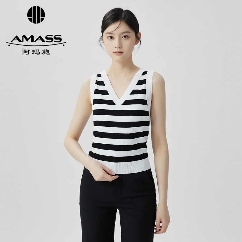 AMASS/阿玛施新款夏季百搭休闲V领风感波粒无袖女阿玛阿玛施吊带