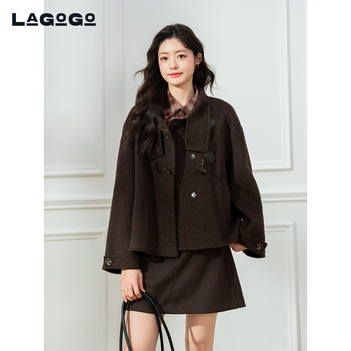 lagogo拉谷谷2025年新款巴恩风双面呢宽松优雅外套女ODDD139J70