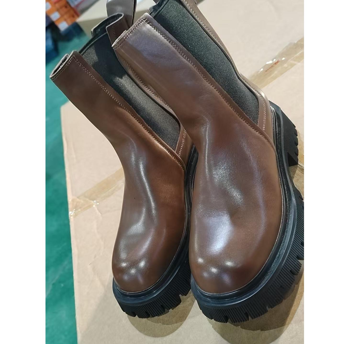 烟筒靴女粗跟切尔西短靴复古厚底马丁靴90763