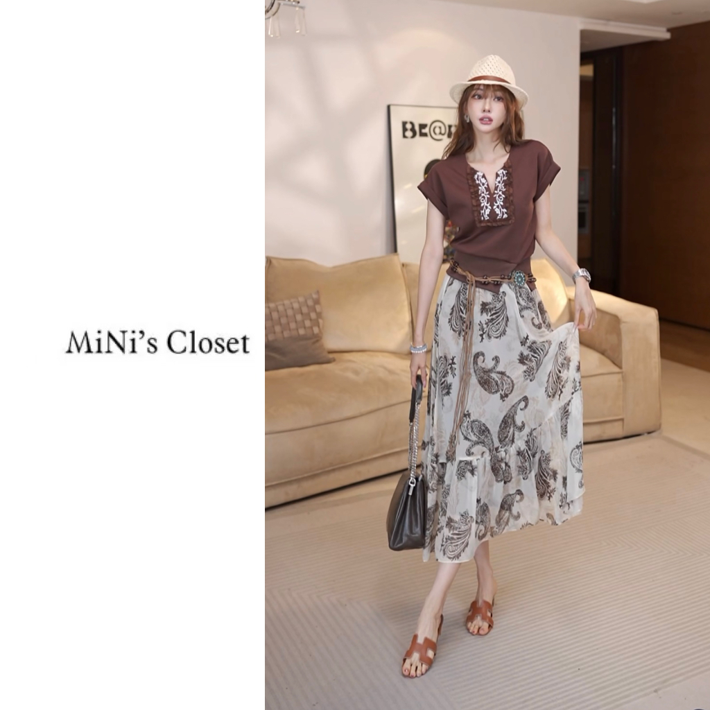 【MiNi推荐】2025夏季穿时尚减龄休闲背心印花半身裙两件套女JE1128