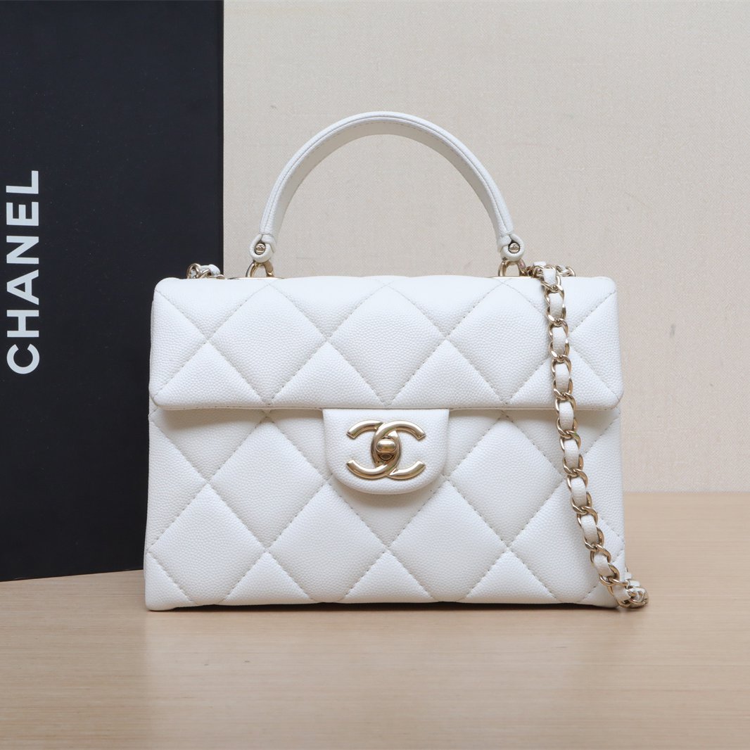 95新 Chanel/香奈儿 【黑黑】24P kelly盒子包 白色 芯片开 