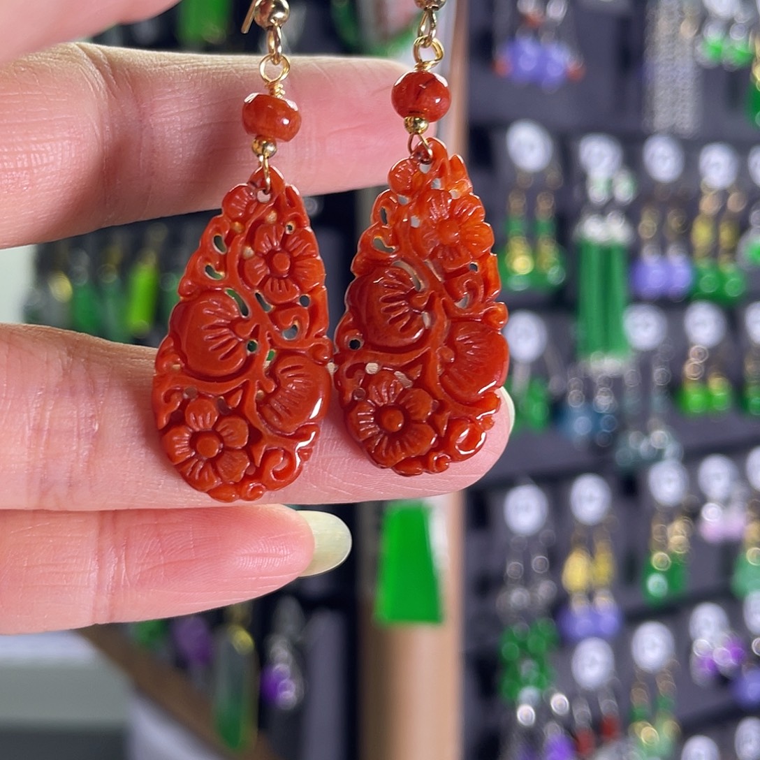 翡翠银S925镀金镶嵌耳饰4