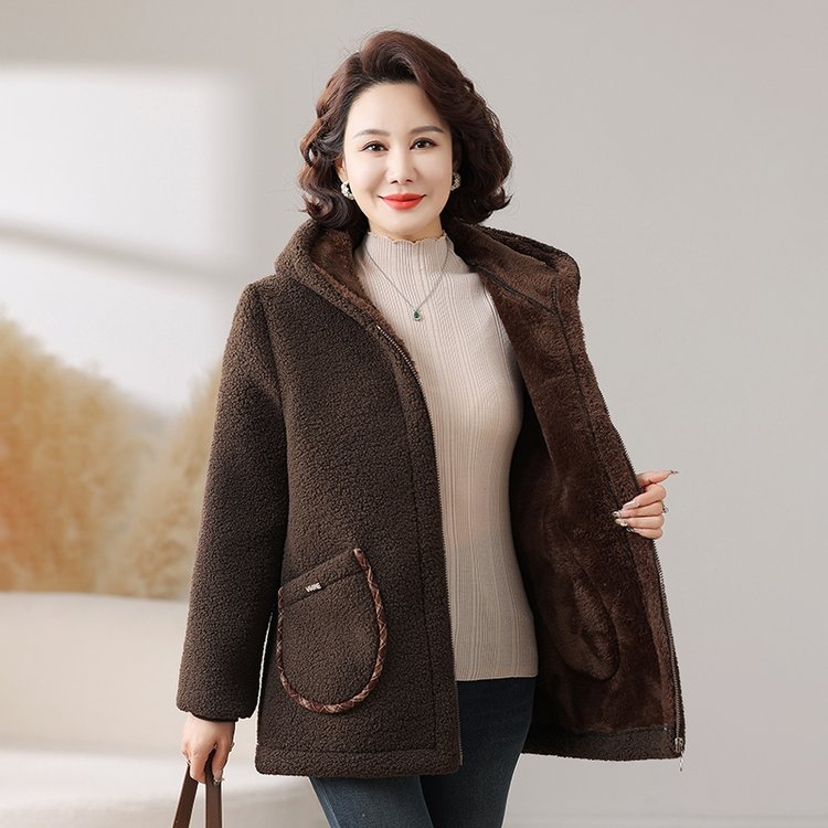 【100斤-240斤】2025冬季大码妈妈装中老年加绒加厚连帽外套