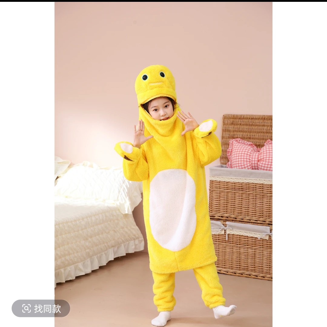 儿童款小奶龙连帽战袍卡通动物连体睡衣法兰绒男女家居服卡通睡袍