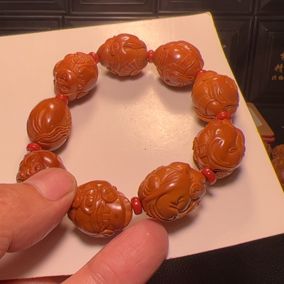 专***砂手串橄榄核八宝财神
