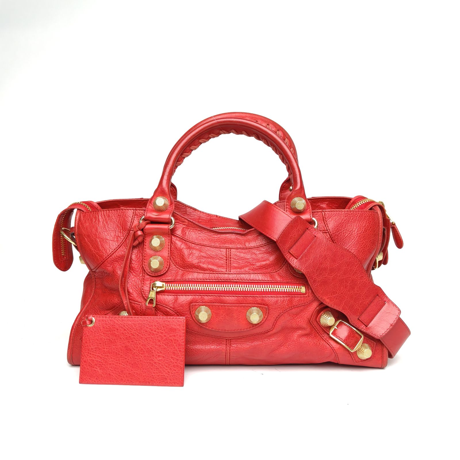 95新 Balenciaga/巴黎世家 【娇】红色皮革S 金扣机车包40 130470