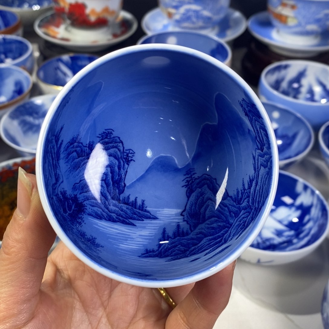 瓷片青花山水主人杯杯